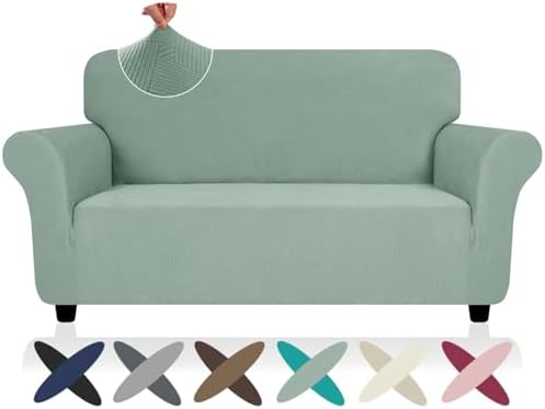 ZNSAYOTX Super Stretch Loveseat Covers (57"-70"), New Striped Love Seat Slipcover, Dogs Pet Friendly Anti-Slip Couch Protector Spandex Durable 2 Seater Fabric Sofa Cover (Pea Green, Loveseat) by ZNSAYOTX