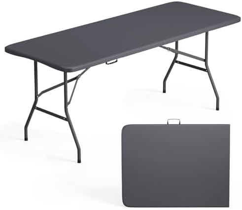 FDW | 6FT Folding Table | Grey | Portable Plastic Table by FDW