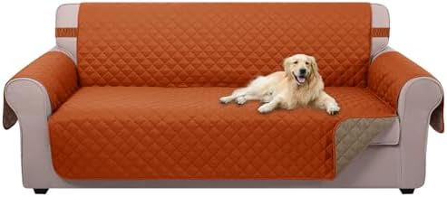 U-NICE HOME 4 Seater Sofa Cover 91''Large Couch Cover, Orange/Taupe by U-NICEHOME