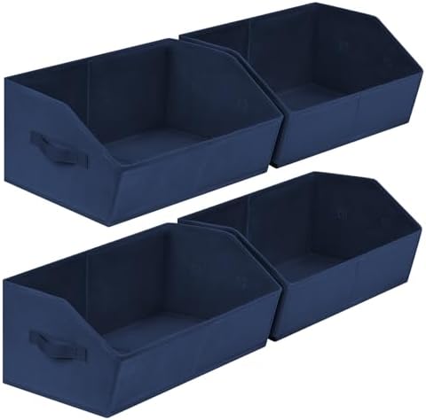 Homsorout Closet Baskets for Shelves Trapezoid - Decorative Storage Baskets with Handle, Closet Bins for Organization, Shelf Storage Bins for Clothes, Books, Home, Office, 4 Pack, Navy Blue by Homsorout