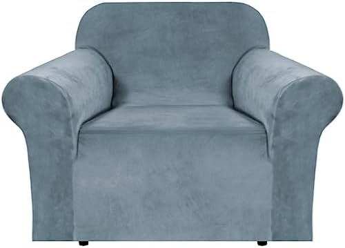 H.VERSAILTEX Stretch Velvet Armchair Cover Couch Covers 1 Cushion Chair Slipcover for Living Room Furniture Cover Crafted from Thick Comfy Rich Velour (Chair 31"-49", Stone Blue) by HVERSAILTEX