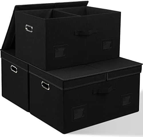 Graciadeco 75 Quarts Extra Large Decorative Storage Bins with Lids, 3 Packs Black Collapsible Storage Bins with Lids, Stackable Storage Bins Decorative Box Storage With Lid Extra Large by GraciadecoStorage