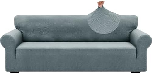 ZNSAYOTX 1 Piece Jacquard Couch Covers for 3 Cushion Couch High Stretch Sofa Cover for Pets Dogs Anti Slip Extra Large Sofa Slipcovers Furniture Protector (X-Large, New Pattern Light Grey) by ZNSAYOTX