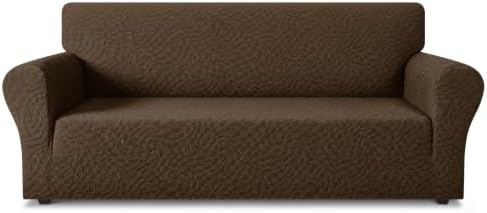 ZNSAYOTX 1 Piece Stretch Sofa Covers for 3 Cushion Couch (72"-90"), New Plaid Couch Cover with Non-Slip Buckle for Dog Pets, Ultimate Soft Cozy Washable Sofa Slipcover Form Fit Protector, Coffee by ZNSAYOTX