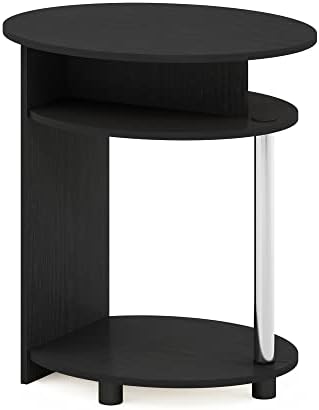 Furinno Jaya Round Side Table with Bottom Shelf, Black End Table, Night Stand, Bedside Table for Living Room, Bedroom, Home Office,Dark Americano - Image 5