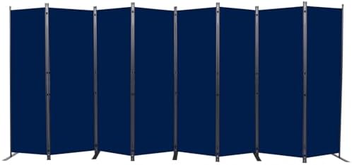 Room Divider, 8 Panel Folding Privacy Screens with Wider Feet, Navy Blue by CHOSENM