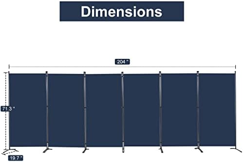 6 Panel Folding Room Divider,204" W x 71.3" H Portable Privacy Screen,Navy Blue - Image 2