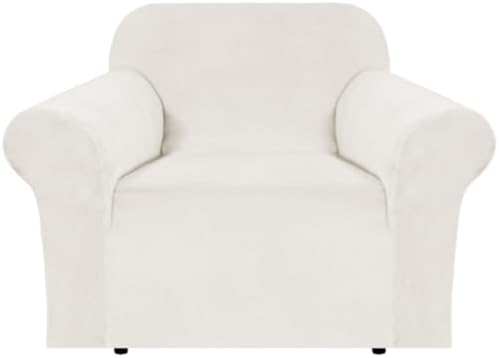 H.VERSAILTEX Stretch Velvet Armchair Cover Couch Covers 1 Cushion Chair Slipcover for Living Room Furniture Cover Crafted from Thick Comfy Rich Velour (Chair 31"-49", Porcelain White) by HVERSAILTEX