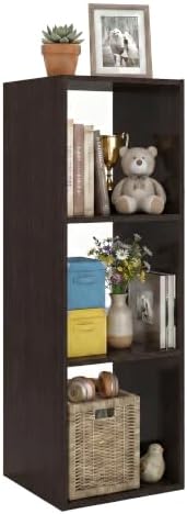WannabeMyself【Sturdy Build&Easy Assembly】3 Cube Storage Organizer with Anti-Tipping Kits,Reversible Open Back Book Shelf, Bookcase for Living Room,Bedroom,Entrance Hall,Office,12.2×11.4×35.9,Chocolate by WannabeMyself