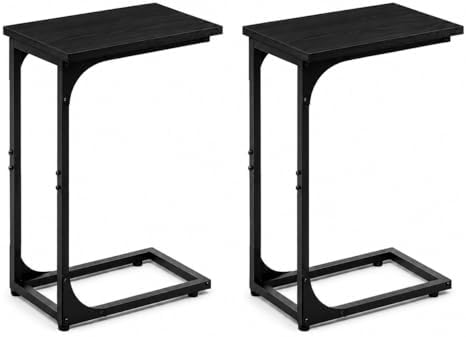TEMI C Shaped End Table for Couch, Set of 2 Small Side Table for Sofa, TV Tray for Eating or Laptop, Accent Desk for Chair, Space Saving for Living Room Bedroom, Black by TEMI