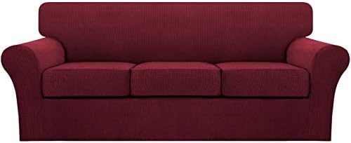 Turquoize 4 Piece Sofa Covers for 3 Cushion Couch Sofa Slipcover Soft Couch Cover for Dogs Washable Furniture Cover with 3 Individual Large Cushion Covers Feature Fabric (Large Sofa, Burgundy) by Turquoize