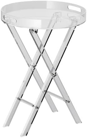 VEVOR Acrylic Folding Tray Table, Acrylic End Table with Folding X Leg, Clear Acrylic Side Table for Coffee, Drink, Food, Snack for Living Room & Bedroom by VEVOR