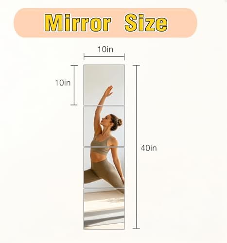 4-piece Glass Full Length Wall Mirror Tiles, 10 × 10 inch self-Adhesive Frameless Small Mirror Brick, Suitable for Home Gyms, bedrooms, Doors, and Bathroom Glass Mirrors (4Pcs 10 * 10) - Image 2