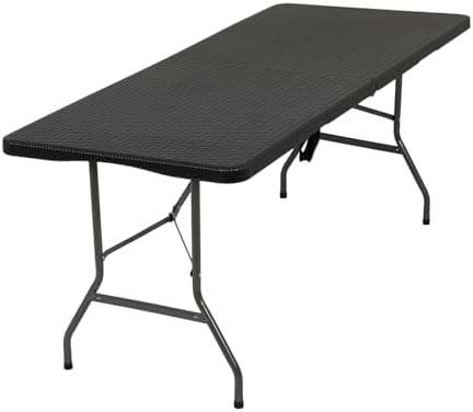 FDW | 6FT Folding Table | Black Ratten | Portable Plastic Table by FDW