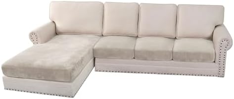 H.VERSAILTEX Velvet Stretch Sectional Couch Covers 4 Pieces Sofa Seat Cushion Covers L Shape Separate Cushion Couch Chaise Cover for Both Left/Right Couch (Large Sofa 3 Seater + 1 Chaise, Oatmeal) by HVERSAILTEX