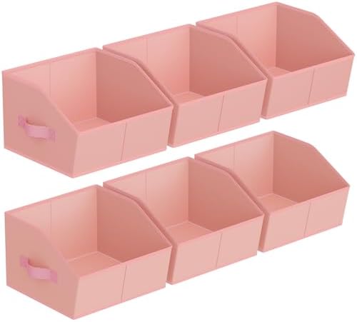 Homsorout Storage Bins for Shelves - Small Trapezoid Closet Shelf Organizer, Fabric Organization Bins with Handles, Storage Baskets for Clothes, Towel, Purse, 6 Pack, Pink by Homsorout