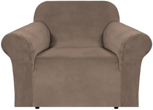 H.VERSAILTEX Stretch Velvet Armchair Cover Couch Covers 1 Cushion Chair Slipcover for Living Room Furniture Cover Crafted from Thick Comfy Rich Velour (Chair 31"-49", Coco Mocha) by HVERSAILTEX