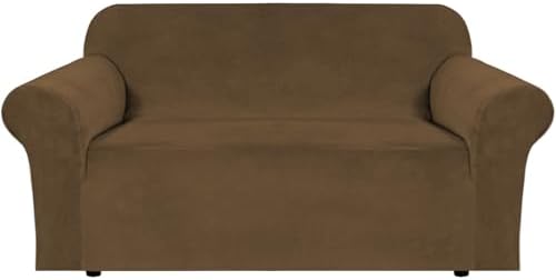 H.VERSAILTEX Stretch Velvet Loveseat Covers for 2 Cushion Couch Covers for Living Room Sofa Covers Slipcovers with Non Slip Straps Bottom, Ultra Thick Comfy Velour (Width 58"-72", Bronze Brown) by HVERSAILTEX