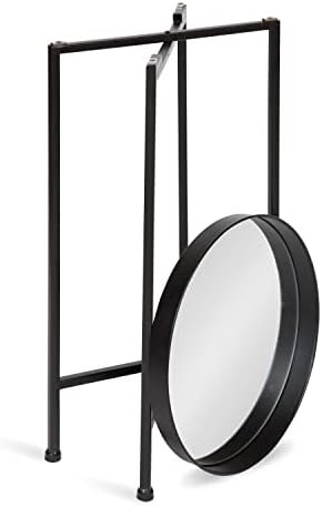 Kate and Laurel Celia Round Metal Foldable Accent Table with Mirror Tray Top, Black - Image 5