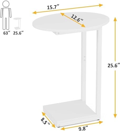 Hosfais Small Side Table End Table, C Shaped Oval Coffee Table, Wooden TV Tray for Living Room, Bedroom, Couch, Small Spaces (White) - Image 3