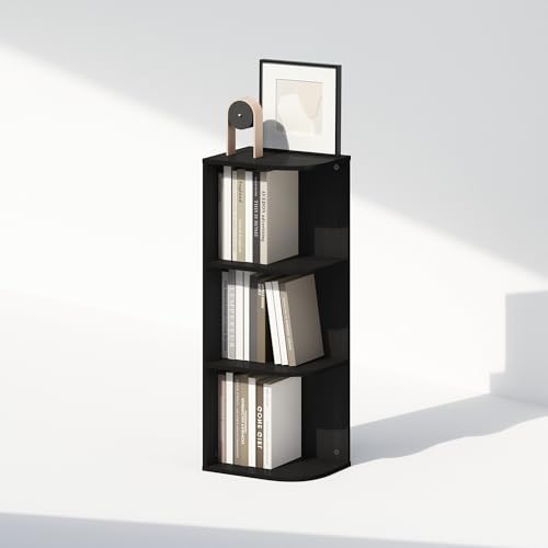 Furinno Reed Corner Shelf, 3-Tier Corner Bookshelf, Book Shelf, Corner Shelves, Storage Rack, for Organization and Storage, Home Office, Living Room, Blackwood - Image 4