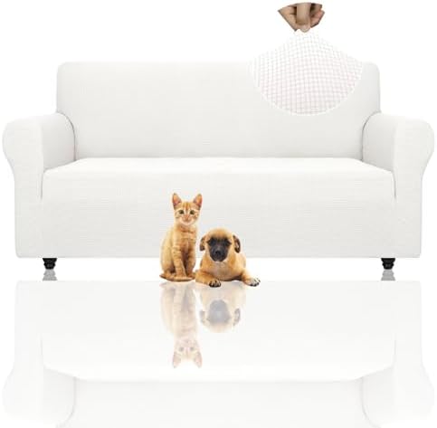 ZNSAYOTX Super Stretch Couch Cover (72"-92") Universal Sofa Covers with Elastic Bottom, Dog Cat Pets Friendly Washable Furniture Protector Fitted Sofa Slipcovers Stay in Place (White, Sofa) by ZNSAYOTX
