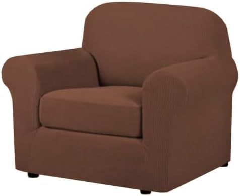 H.VERSAILTEX 2-Piece Armchair Cover Chair Slipcovers with Arms Sofa Slipcover for Chair Fit Arm Chair Width Up to 47 Inch, Anti-Slip Rich Stretch Knitted Jacquard Fabric Small Checks(Chair, Caramel) by HVERSAILTEX