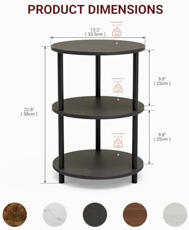 XBurmo Round Coffee Table for Living Room - Narrow Side or Bedside Stand, Industrial Vintage Nightstand for Bedroom, or Small Spaces, Charcoal Wenge - Image 2