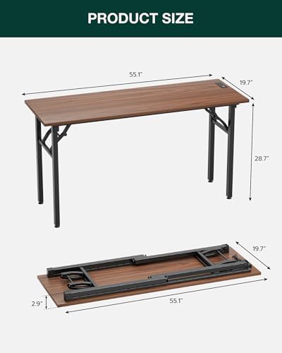 Frylr Small Folding Computer Desk – 55.1 Inch Portable Table for Craft and Study, Lightweight Desk for Small Spaces, Foldable Laptop Table Built-in AC/USB Outlets for Convenience, Dark Walnut - Image 2