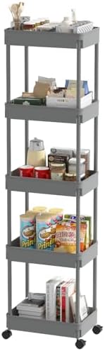 Sooyee 5-Tier Plastic Rolling Utility Cart with Wheels, Grey by Sooyee