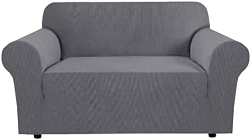 H.VERSAILTEX Stretch Couch Cover Loveseat Covers for Cushion Couch Slipcover|Sofa Cover for Love seat 1 Piece with Elastic Bottom, Checked Jacquard Fabric(Loveseat 58'-70' Wide, Grey) by HVERSAILTEX
