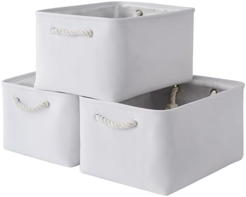 TheWarmHome Storage Basket for Gifts Empty - Large 3 Pack 15.7x11.8x8.2 inch Storage Basket for Organizing with Handles, Canves Storage Bins for Organizer Closet Toy Cubes Gift (White) by TheWarmHome