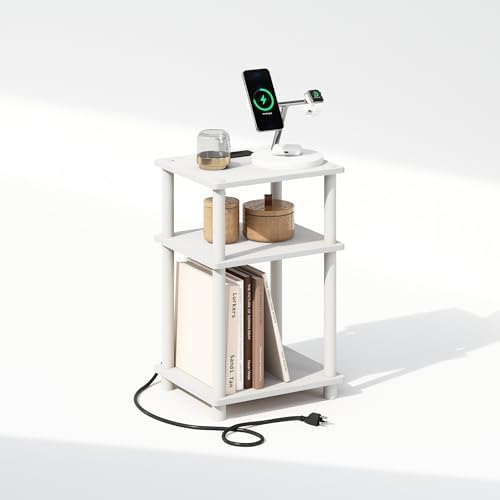 Furinno JUST 3-Tier Night Stand with Charging Station, White - Image 5