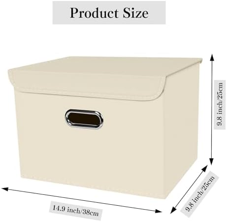 1-Pack Large Collapsible Storage Bins with Lids,Fabric Storage Cubes Organizer for Shelves,Closet,Nursery,Foldable Cube Storage Baskets with Handles,Home Boxes (14.9"x9.8",Creamy-White) - Image 2