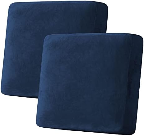 H.VERSAILTEX Velvet Stretch Couch Cushion Cover Plush Cushion Slipcover for Chair Loveseat Sofa Cushion Furniture Protector Seat Cushion Sofa Cover (2 Piece Large Sofa Cushion Covers, Navy) by HVERSAILTEX
