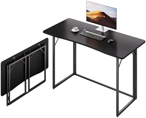 JOYMOOP 47.2" Black Folding Desk, No Assembly, Wooden Top, Large Size by JOYMOOP