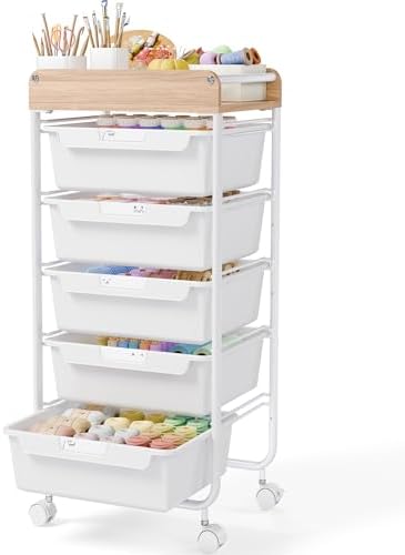 SYKIARIOL Utility Cart with Drawers,Craft Cart with 5 Drawers,White by SYKIARIOL