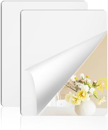 yuntop 2 Pack Self Adhesive Acrylic Mirror, 2MM Flexible Plastic Mirror, Shatterproof PS Frameless Wall Mirror for Bathroom Vanity and Entryway (16 x 12 inch) by yuntop