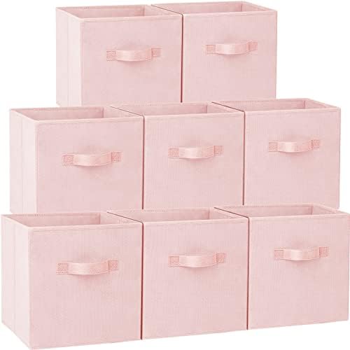Criusia Storage Cubes - 11 Inch Heavy Duty Fabric Storage Bins for Shelves Closet, Cube Organizer - 8 Pack Collapsible Cube Storage Bins Baskets for Organizing Clothes Blankets Toys (Pink) by Criusia