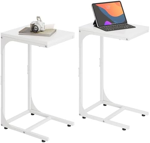 WLIVE C-Shaped End Table Set of 2, Small Couch Side Tables with Metal Frame, Sofa Table TV Tray for Living Room, Bedroom, White by WLIVE