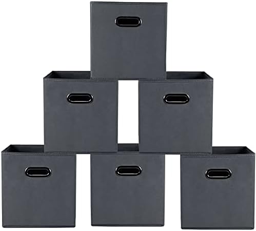 Yunkeeeper storage bins Cubes, Fabric Cube Organizer with Handle, Foldable Cube Bins for Cloth or Accessary Storage, 11x11x11, Set of 6, (Gray) by Yunkeeper