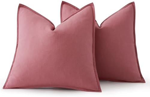 MIULEE Decorative Linen Euro Sham Pillow Covers 22x22 Inch Cranberry Red - Image 6