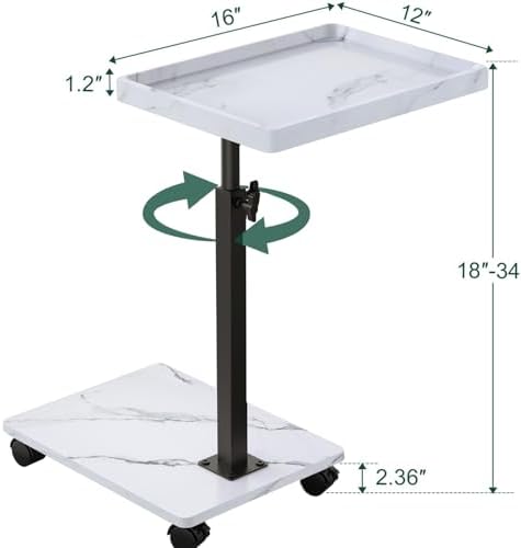 C Table End Table Adjustable Height, 360°Swivel TV Tray Table for Small Spaces, Couch Tables That slide under, C Shaped Side Tables living room and bedroom for Sofa, Bed,Chair, Snack (1, White) - Image 3