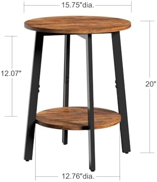sthmec Side Table, Small Round End Table with Storage Shelf for Small Space, 2-Tier Bedside Table Sofa Couch Table, Round Accent Table Nighstands for Living Room, Bedroom, Rustic Brown - Image 3