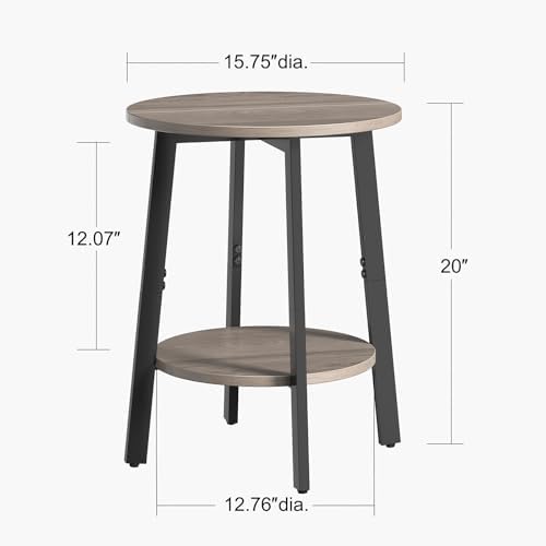 sthmec Side Table Set of 2, Small Round End Table with Storage Shelf for Small Space, 2-Tier Bedside Table Sofa Couch Table, Nighstands Set of 2 Accent Table for Living Room, Bedroom, Grey - Image 3