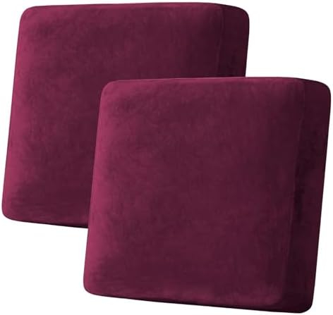 H.VERSAILTEX Velvet Stretch Couch Cushion Cover Plush Cushion Slipcover for Chair Loveseat Sofa Cushion Furniture Protector Seat Cushion Sofa Cover (2 Piece Large Sofa Cushion Covers, Burgundy) by HVERSAILTEX