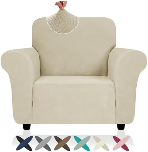 ZNSAYOTX Super Stretch Chair Slipcover (30"-47"), New Striped Sofa Chair Covers for Living Room, Dogs Pet Friendly Anti-Slip Chair Protector Spandex Armchair Slipcovers (Khaki, Chair) by ZNSAYOTX