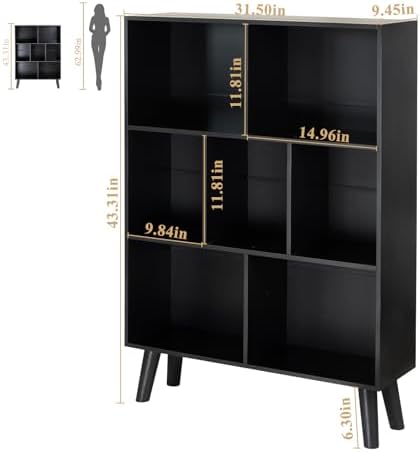 YAHARBO Black Bookshelf,3 Tier Modern Bookcase with Legs,Bookshelves Wood Storage Shelf, Open Book Shelves Cube Organizer,Freestanding Short Bookcases - Image 3