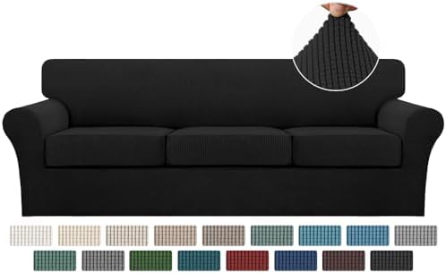 Turquoize 4 Piece Sofa Covers for 3 Cushion Couch Sofa Slipcover Soft Couch Cover for Dogs-Washable Sofa Furniture Covers with 3 Individual Large Cushion Covers (XL Sofa, Black) by Turquoize
