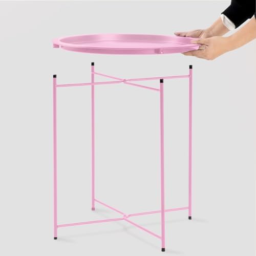 Garden 4 you End Table 2 PCS Metal Side Table Pink Round Folding Tray Cyan Sofa Small Accent Fold-able Table, Round End Table Tray, Next to Sofa Table, Snack Table for Living Room and Bed Room - Image 6